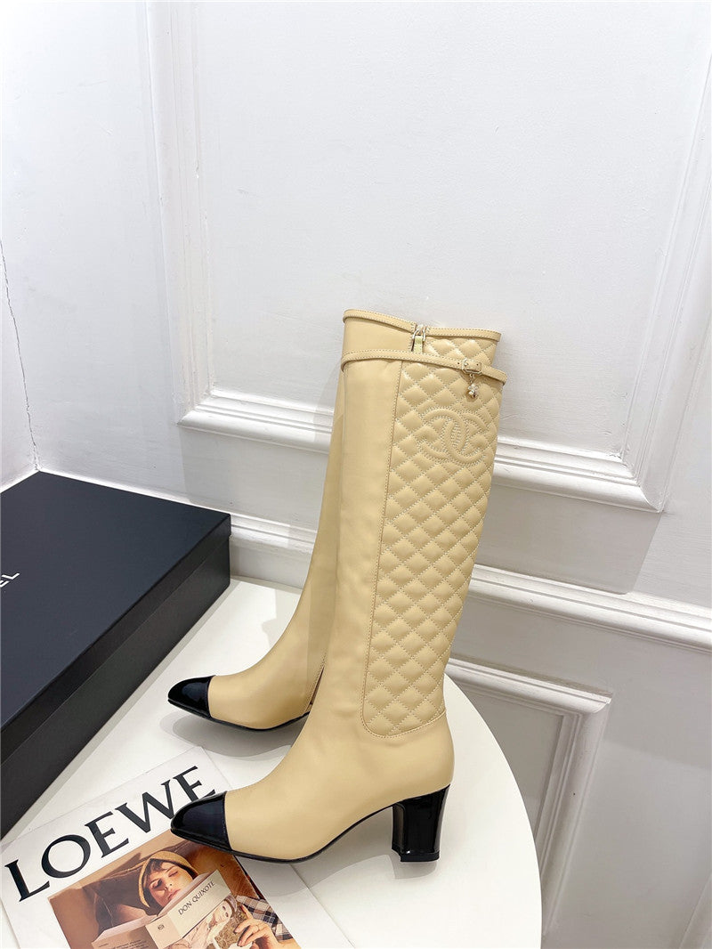 High Quality Luxury Chanel Classic Embroidered Chunky Heel Boots – Style 98534 product detail