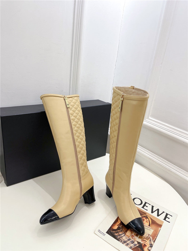 High Quality Luxury Chanel Classic Embroidered Chunky Heel Boots – Style 98534 product detail