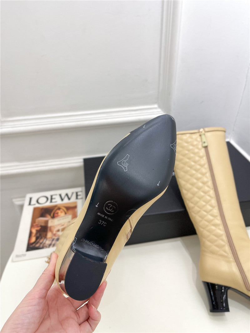 High Quality Luxury Chanel Classic Embroidered Chunky Heel Boots – Style 98534 product detail