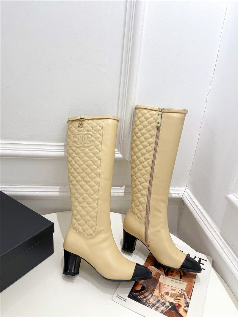 High Quality Luxury Chanel Classic Embroidered Chunky Heel Boots – Style 98534 product detail