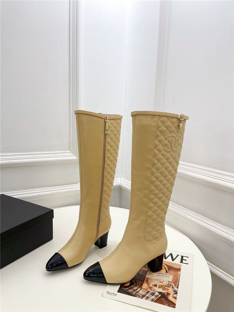 High Quality Luxury Chanel Classic Embroidered Chunky Heel Boots – Style 98534