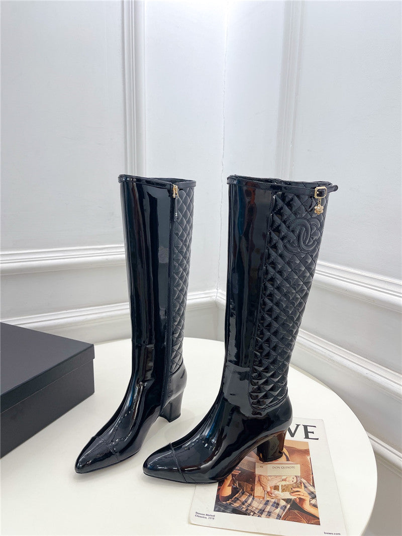 High Quality Luxury Chanel Classic Embroidered Chunky Heel Boots – Style 62374