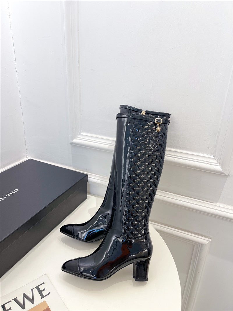 High Quality Luxury Chanel Classic Embroidered Chunky Heel Boots – Style 62374 product detail