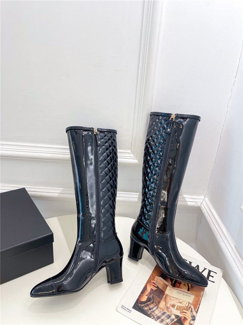 High Quality Luxury Chanel Classic Embroidered Chunky Heel Boots – Style 62374 product detail