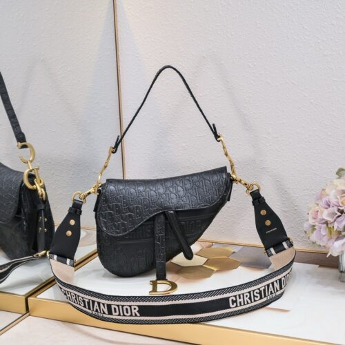 High Quality Luxury Dior Saddle Bag With Strap Black Dior Oblique Embossed Calfskin