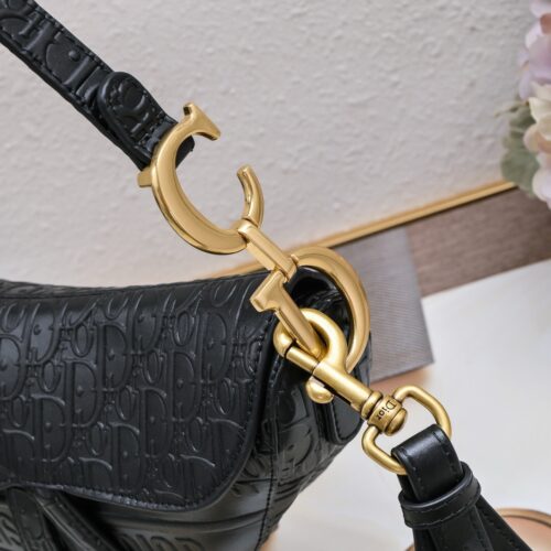 High Quality Luxury Dior Saddle Bag With Strap Black Dior Oblique Embossed Calfskin product detail