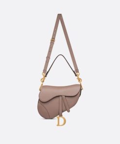 High Quality Luxury Dior Grained Calfskin Saddle Bag With Strap – Warm Taupe product detail