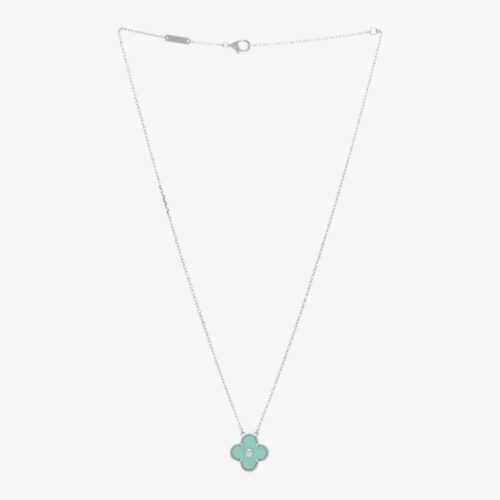 High Quality Luxury Van Cleef Arpels 18K White Gold Diamond Celadon Green Sevres Porcelain Vintage Alhambra Pendant Necklace