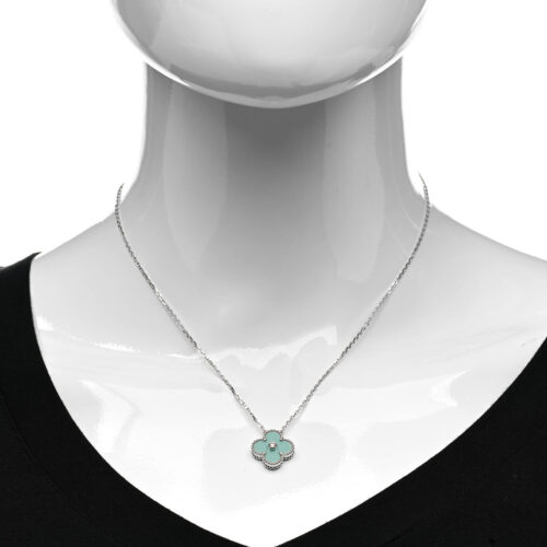 High Quality Luxury Van Cleef  Arpels 18K White Gold Diamond Celadon Green Sevres Porcelain Vintage Alhambra Pendant Necklace product detail