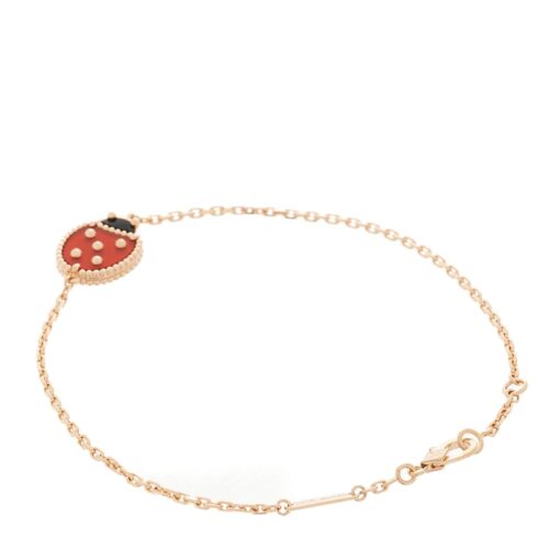High Quality Luxury Van Cleef  Arpels 18K Rose Gold Carnelian Onyx Lucky Spring Closed Wing Ladybug Bracelet alternate view