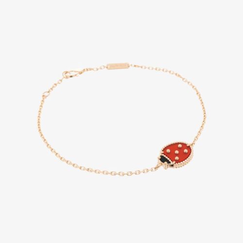 High Quality Luxury Van Cleef Arpels 18K Rose Gold Carnelian Onyx Lucky Spring Closed Wing Ladybug Bracelet