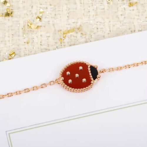 High Quality Luxury Van Cleef  Arpels 18K Rose Gold Carnelian Onyx Lucky Spring Closed Wing Ladybug Bracelet product detail