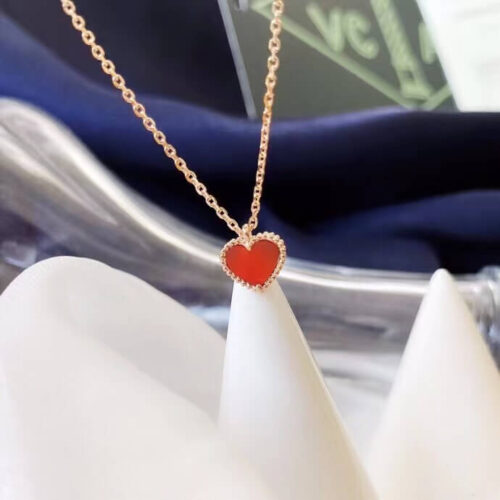 High Quality Luxury Van Cleef  Arpels 18K Rose Gold Carnelian Sweet Alhambra Heart Pendant Necklace product detail