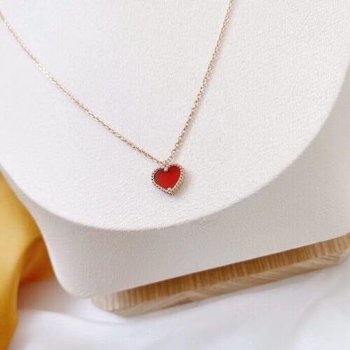 High Quality Luxury Van Cleef  Arpels 18K Rose Gold Carnelian Sweet Alhambra Heart Pendant Necklace product detail