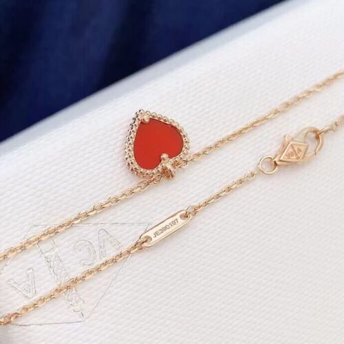 High Quality Luxury Van Cleef  Arpels 18K Rose Gold Carnelian Sweet Alhambra Heart Pendant Necklace product detail