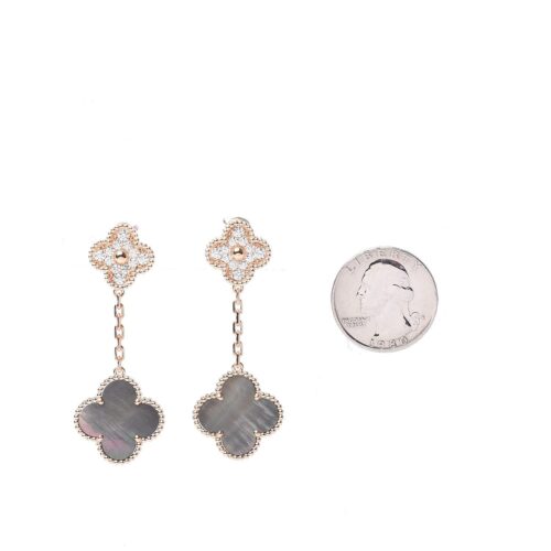 High Quality Luxury Van Cleef  Arpels 18K Rose Gold Diamond Grey Mother Of Pearl Magic Alhambra 2 Motifs Earrings product detail