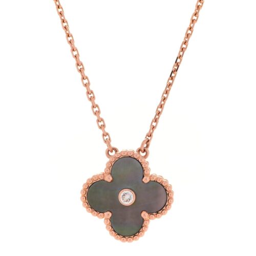 High Quality Luxury Van Cleef  Arpels 18K Rose Gold Diamond Grey Mother Of Pearl Vintage Alhambra Pendant Necklace product detail