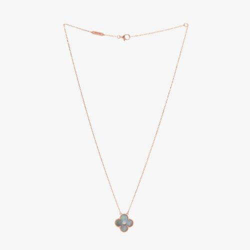 High Quality Luxury Van Cleef Arpels 18K Rose Gold Diamond Grey Mother Of Pearl Vintage Alhambra Pendant Necklace