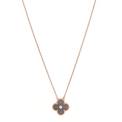 High Quality Luxury Van Cleef  Arpels 18K Rose Gold Diamond Grey Mother Of Pearl Vintage Alhambra Pendant Necklace alternate view