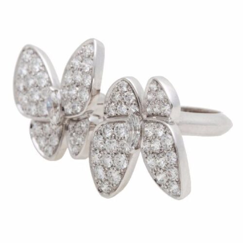 High Quality Luxury Van Cleef  Arpels 18K White Gold Butterfly Between The Finger Ring alternate view