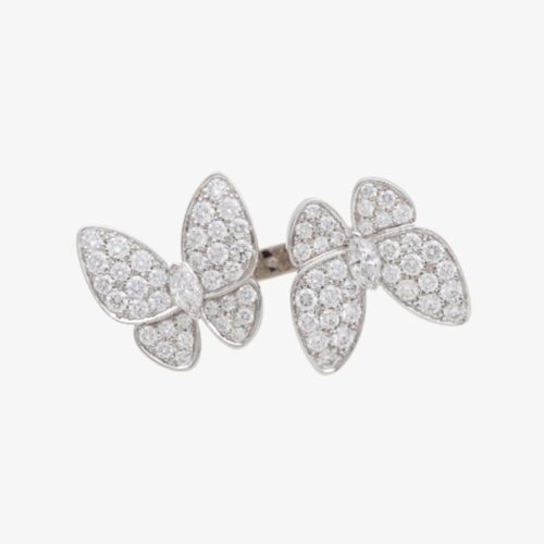 High Quality Luxury Van Cleef Arpels 18K White Gold Butterfly Between The Finger Ring