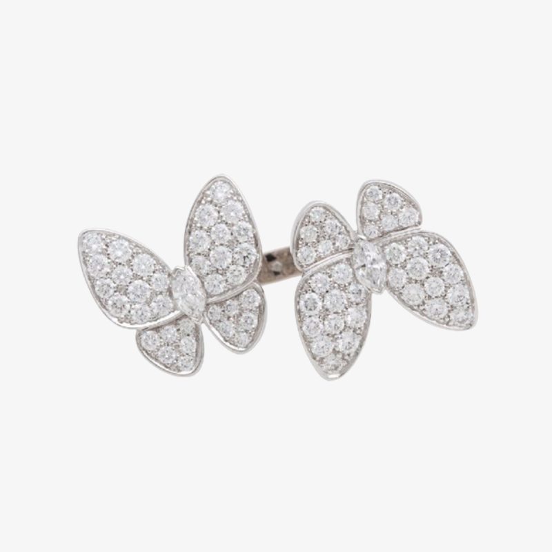 High Quality Luxury Van Cleef Arpels 18K White Gold Butterfly Between The Finger Ring