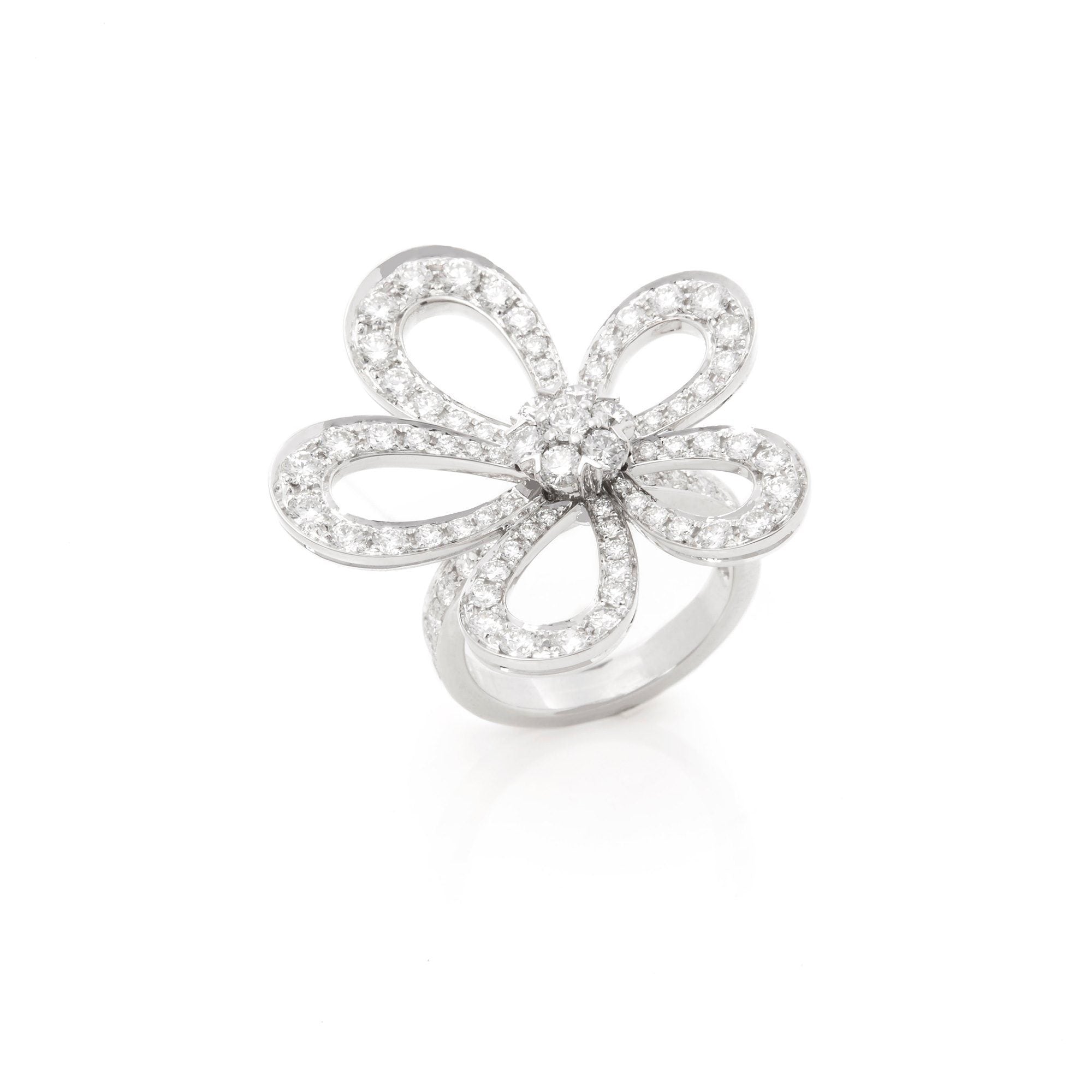 High Quality Luxury Van Cleef Arpels 18K White Gold Diamond Flowerlace Ring product detail