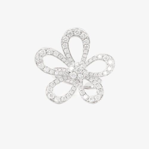 High Quality Luxury Van Cleef Arpels 18K White Gold Diamond Flowerlace Ring