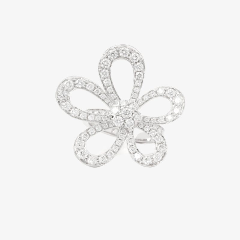 High Quality Luxury Van Cleef Arpels 18K White Gold Diamond Flowerlace Ring