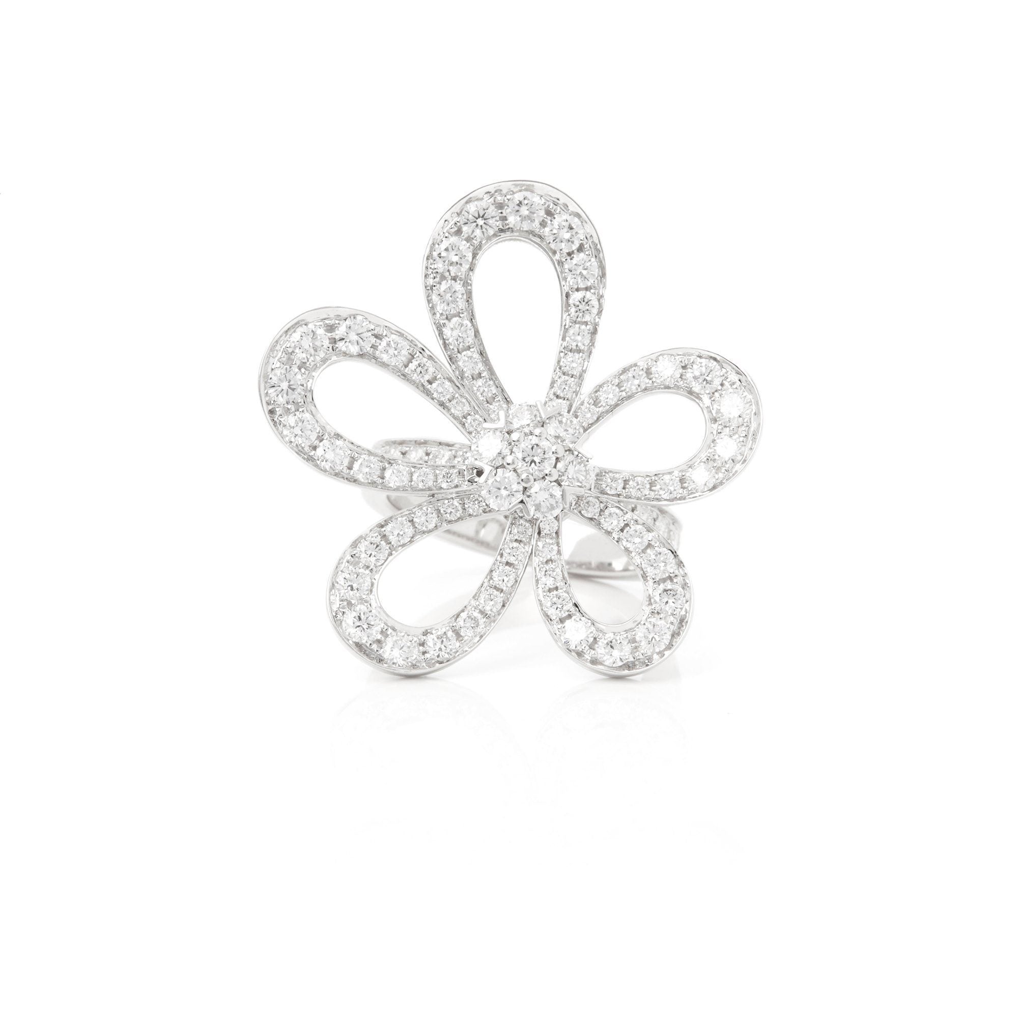 High Quality Luxury Van Cleef Arpels 18K White Gold Diamond Flowerlace Ring product detail