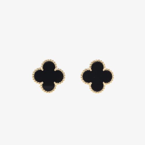 High Quality Luxury Van Cleef Arpels 18K Yellow Gold/White Gold/Rose Gold Black Onyx Vintage Alhambra Earrings