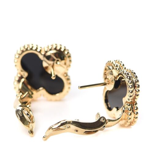 High Quality Luxury Van Cleef  Arpels 18K Yellow Gold/White Gold/Rose Gold Black Onyx Vintage Alhambra Earrings product detail