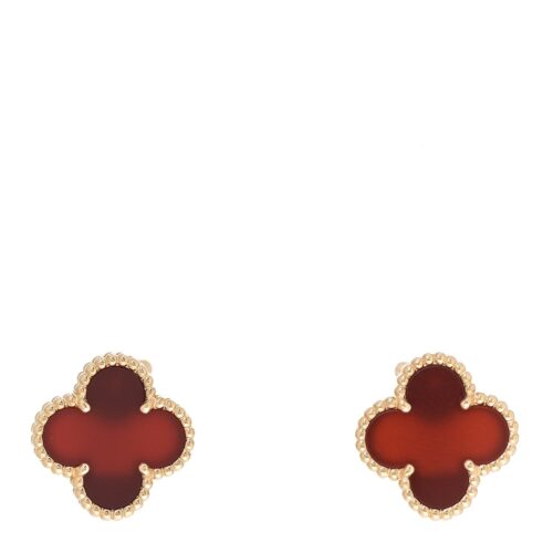 High Quality Luxury Van Cleef  Arpels 18K Yellow Gold/White Gold/Rose Gold Carnelian Vintage Alhambra Earrings alternate view