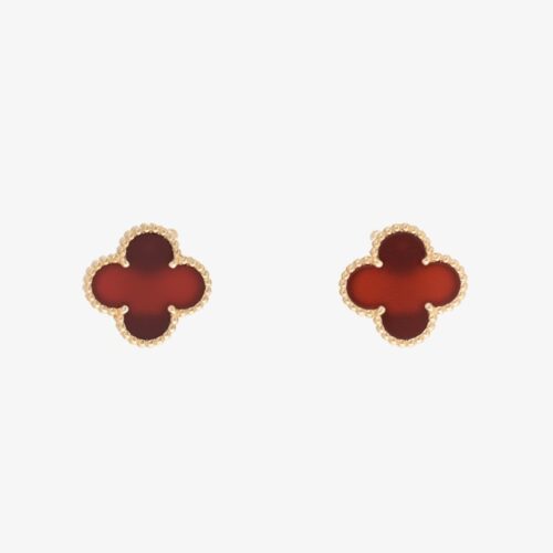 High Quality Luxury Van Cleef Arpels 18K Yellow Gold/White Gold/Rose Gold Carnelian Vintage Alhambra Earrings