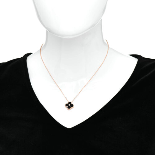 High Quality Luxury Van Cleef  Arpels 18K Yellow Gold Diamond Black Onyx Vintage Alhambra Pendant Necklace product detail