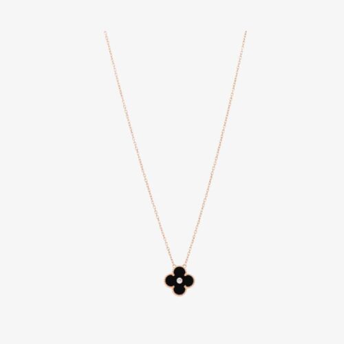 High Quality Luxury Van Cleef  Arpels 18K Yellow Gold Diamond Black Onyx Vintage Alhambra Pendant Necklace alternate view