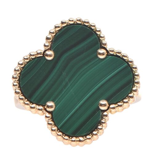 High Quality Luxury Van Cleef  Arpels 18K Yellow Gold Malachite Magic Alhambra Ring alternate view