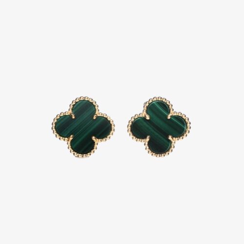 High Quality Luxury Van Cleef Arpels 18K Yellow Gold/White Gold/Rose Gold Malachite Vintage Alhambra Earrings