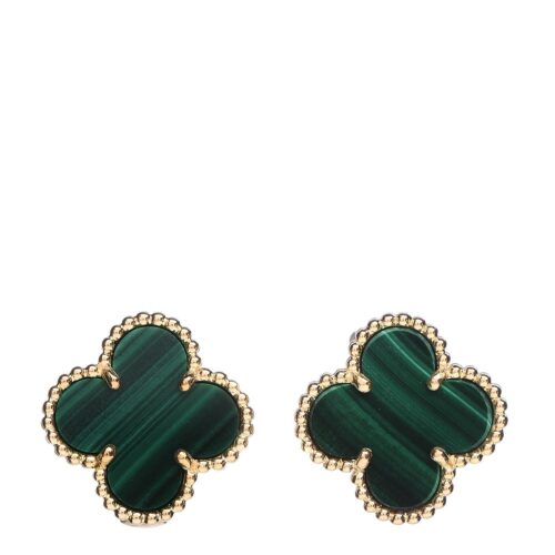 High Quality Luxury Van Cleef  Arpels 18K Yellow Gold/White Gold/Rose Gold Malachite Vintage Alhambra Earrings alternate view