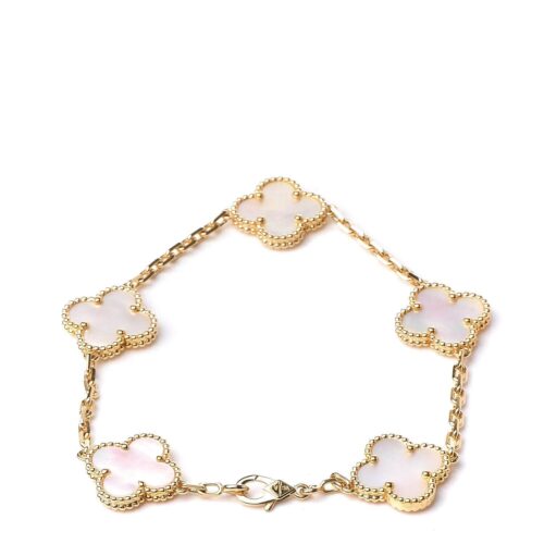 High Quality Luxury Van Cleef  Arpels 18K Yellow Gold Mother Of Pearl 5 Motifs Vintage Alhambra Bracelet product detail