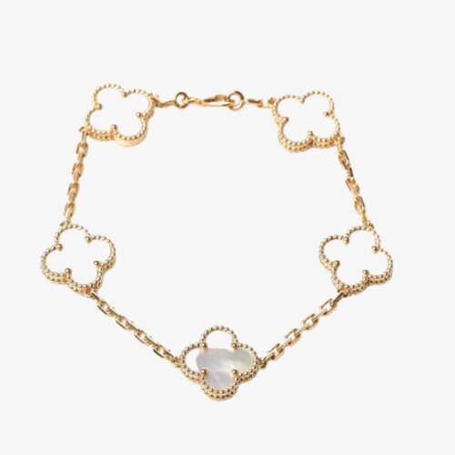 High Quality Luxury Van Cleef Arpels 18K Yellow Gold Mother Of Pearl 5 Motifs Vintage Alhambra Bracelet