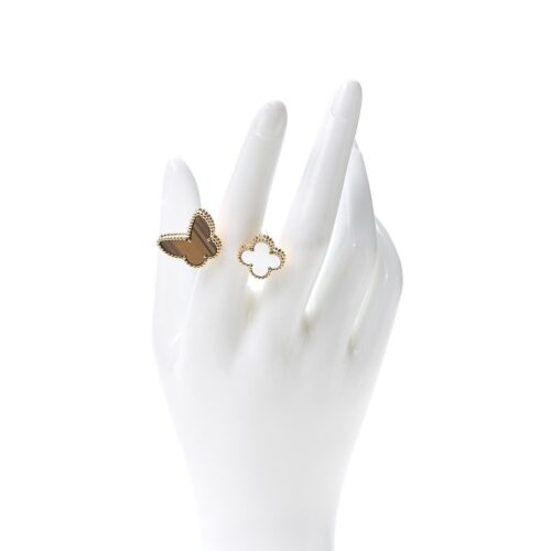 High Quality Luxury Van Cleef  Arpels 18K Yellow Gold Mother Of Pearl Tiger Eye Lucky Alhambra Between The Finger Ring product detail