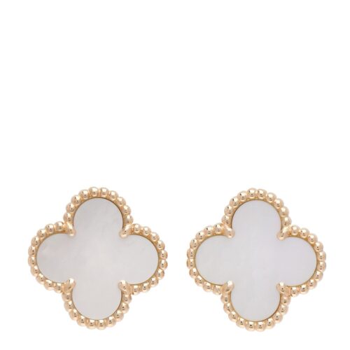 High Quality Luxury Van Cleef  Arpels 18K Yellow Gold/White Gold/Rose Gold Mother Of Pearl Vintage Alhambra Earrings alternate view
