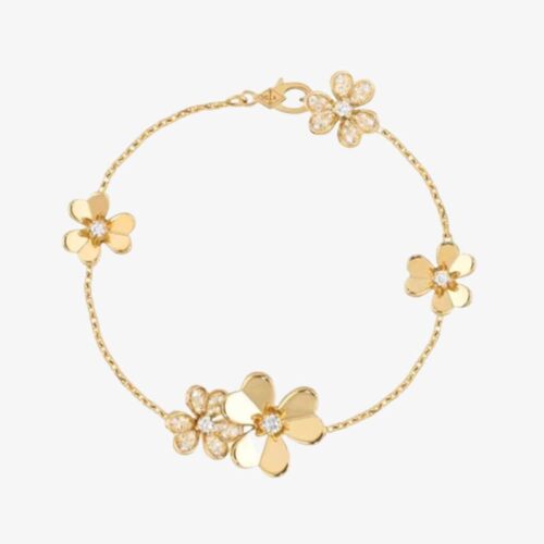 High Quality Luxury Van Cleef Arpels Frivole 5 Motifs Bracelet 18K Yellow Gold With Diamonds