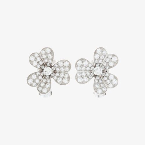 High Quality Luxury Van Cleef Arpels Frivole White Gold And Diamond Earrings Small Model