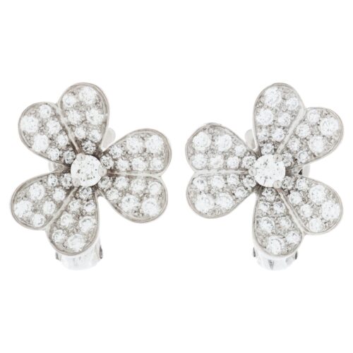 High Quality Luxury Van Cleef  Arpels Frivole White Gold And Diamond Earrings Small Model alternate view