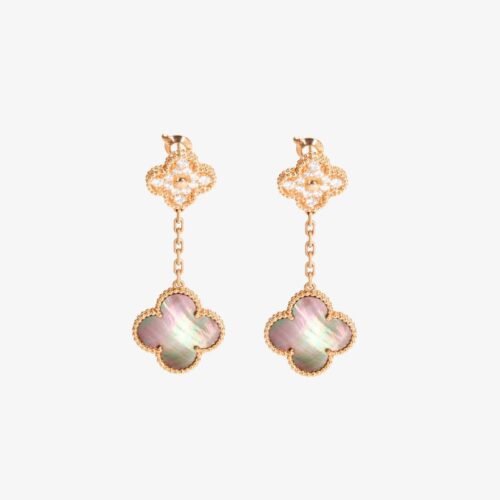 High Quality Luxury Van Cleef  Arpels Magic Alhambra 2 Motif Diamond Earrings In 18K Rose Gold