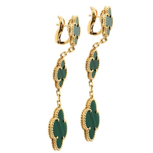 High Quality Luxury Van Cleef  Arpels Magic Alhambra 3 Motif Malachite 18K Yellow Gold/White Gold/Rose Gold Long Earrings product detail