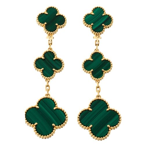 High Quality Luxury Van Cleef  Arpels Magic Alhambra 3 Motif Malachite 18K Yellow Gold/White Gold/Rose Gold Long Earrings product detail