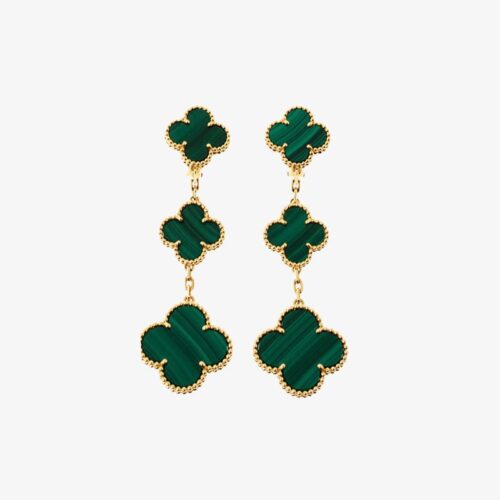 High Quality Luxury Van Cleef  Arpels Magic Alhambra 3 Motif Malachite 18K Yellow Gold/White Gold/Rose Gold Long Earrings